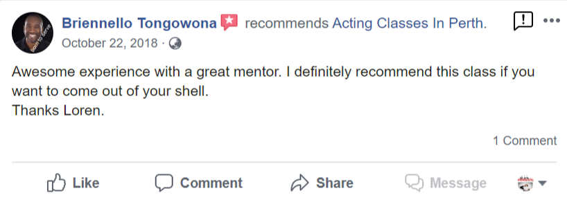 Acting Classes In Perth Facebook Review By Briennello Tongowona