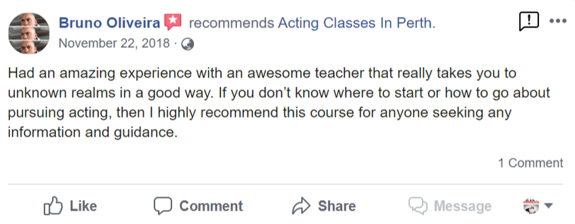 Acting Classes In Perth Facebook Review By Bruno Oliveira