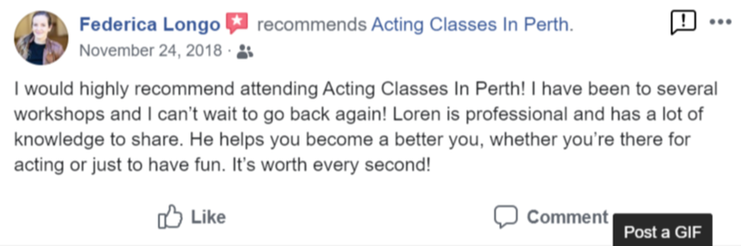 Acting Classes In Perth Facebook Review By Federica Longo