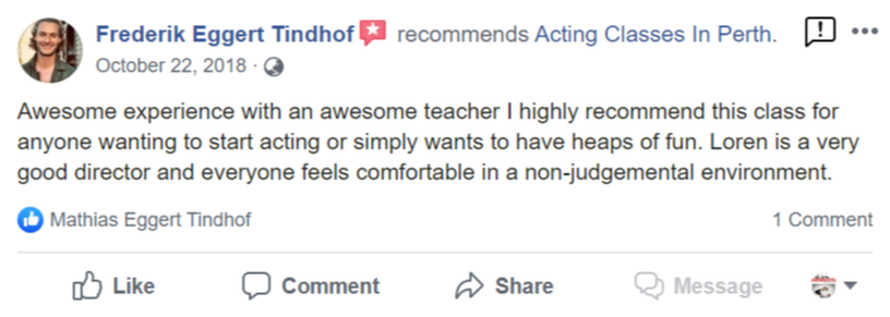 Acting Classes In Perth Facebook Review By Frederik Eggert