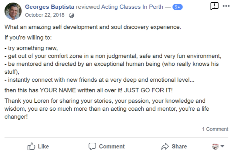 Acting Classes In Perth Facebook Review By Georges Baptista