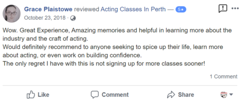 Acting Classes In Perth Facebook Review By Grace Plaistowe