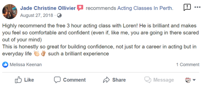 Acting Classes In Perth Facebook Review By Jade Christine Ollivier