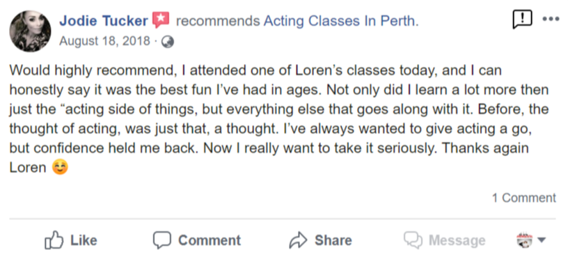 Acting Classes In Perth Facebook Review By Jodie Tucker