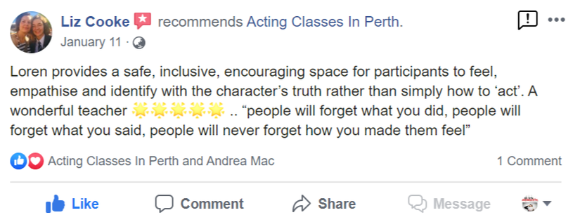 Acting Classes In Perth Facebook Review By Liz Cooke