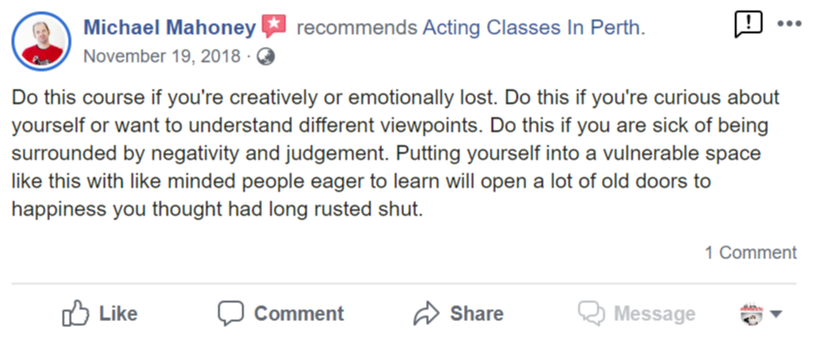 Acting Classes In Perth Facebook Review By Michael Mahoney