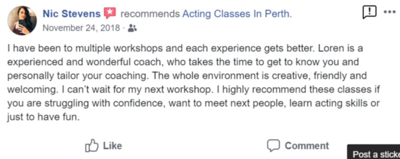 Acting Classes In Perth Facebook Review By Nic Stevens