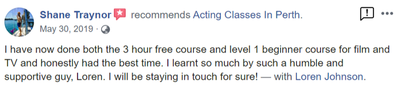 Acting Classes In Perth Facebook Review By Shane Traynor