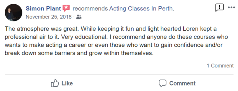 Acting Classes In Perth Facebook Review By Simon Plant