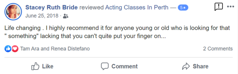 Acting Classes In Perth Facebook Review By Stacey Ruth Bride