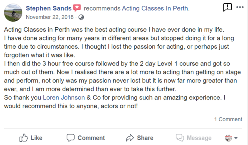 Acting Classes In Perth Facebook Review By Stephen Sands