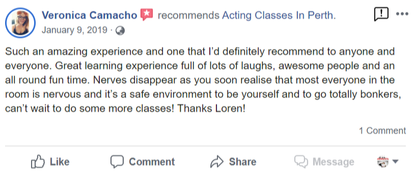 Acting Classes In Perth Facebook Review By Veronica Camacho